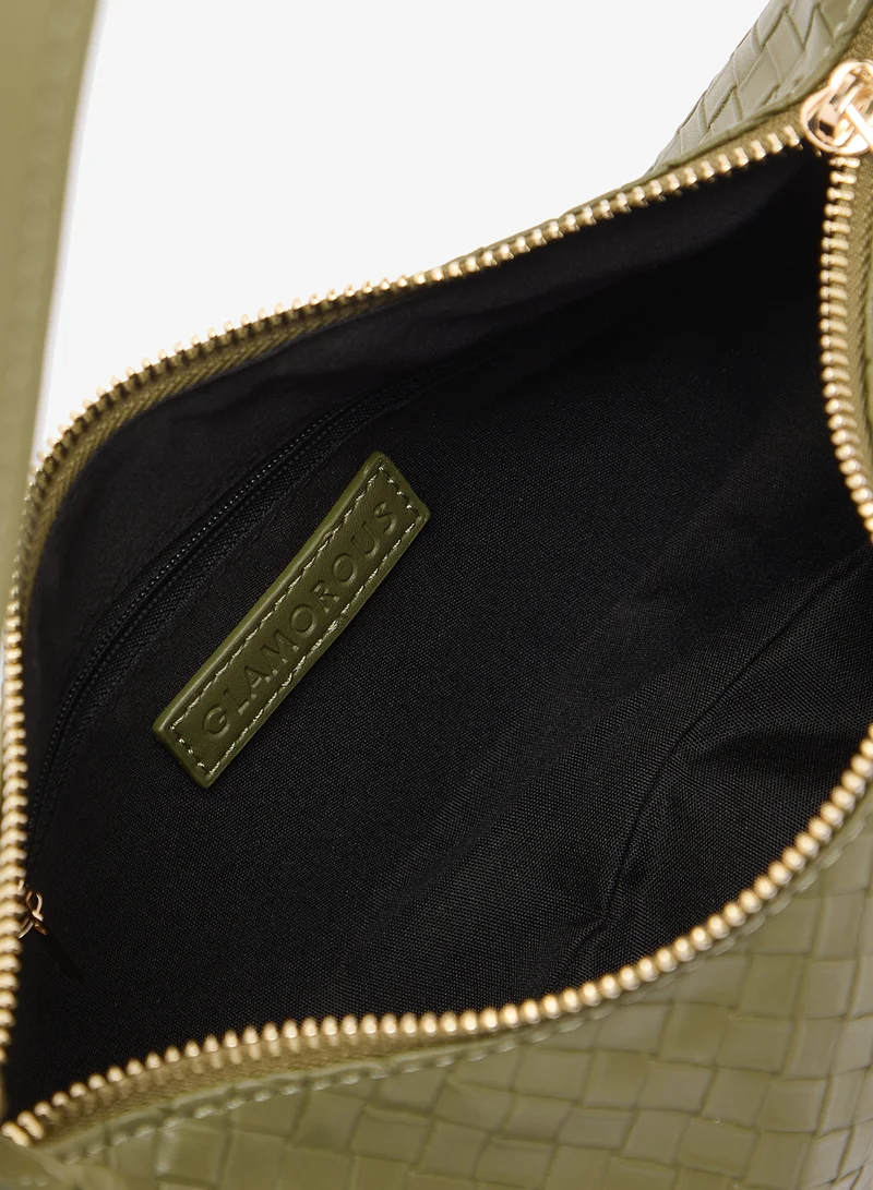 GLAMOROUS LIGHT OLIVE Green Woven Slouch Shoulder Bag for Women | Best Price UAE